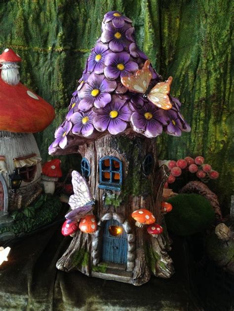 Flower Fairy House Solar Powered Large Purple Fairy Crafts Flower