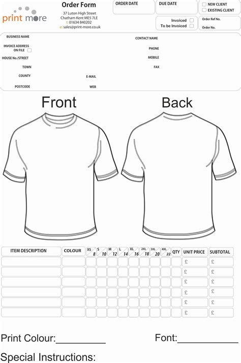 T Shirt Order Form Template Word Template Guru