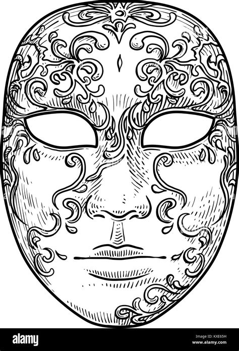 Venetian Mask Illustration Drawing Engraving Ink Line Art Vector