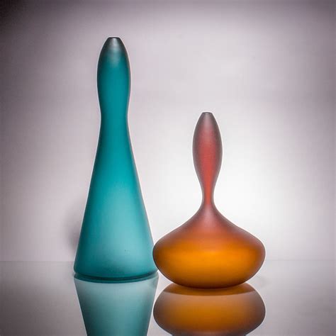 Teal And Amber Teardrop Vessels By J Shannon Floyd Art Glass Vessels