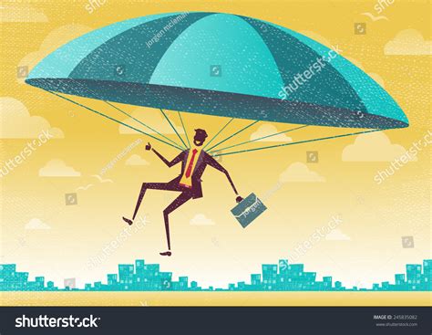 Businessman Uses His Parachute Great Illustration Stock Vector Royalty