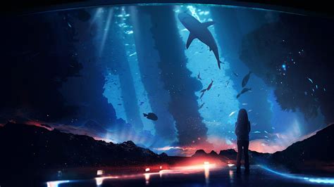Silhouette Aquarium Fish Dark Backlight 4k Hd Wallpaper