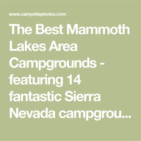 The Best Mammoth Lakes Area Campgrounds Campsite Photos In 2021