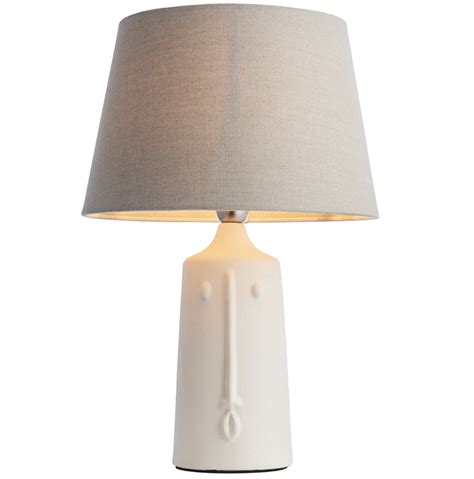 Face Scandi Ceramic Table Lamp With Grey Linen Shade Lightbox