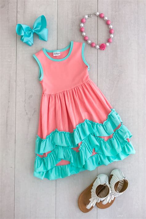 Coral Tank Dress With Mint Ruffles Our Coral Dress Is One Of The Cutest