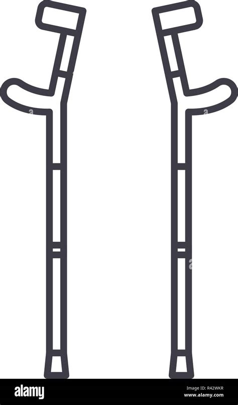 Crutches Line Icon Concept Crutches Vector Linear Illustration Symbol
