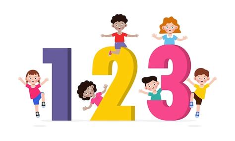 Cartoon Kinder Mit 123 Zahlen Kinder Mit Zahlen Isoliert Weißem