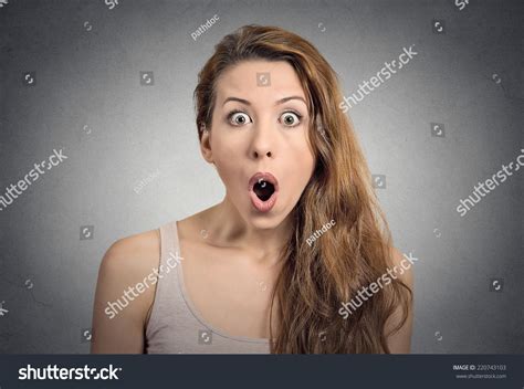 Surprise Astonished Woman Closeup Portrait Woman Stock Photo 220743103