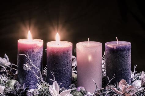 2 Advent Candles Stock Photo Image Of Greenery Pine 3788076