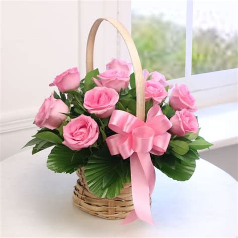 Order 10 Pink Roses In Basket Online At Best Price Free Deliveryigp Flowers