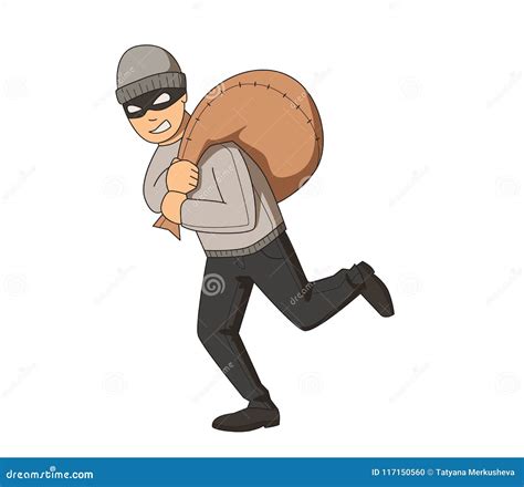 Thief Running With Bag On His Shoulder Flat Vector Illustration