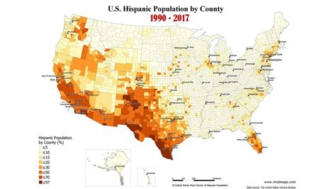 U S Hispanic Population By County 1990 2017 Vivid Maps