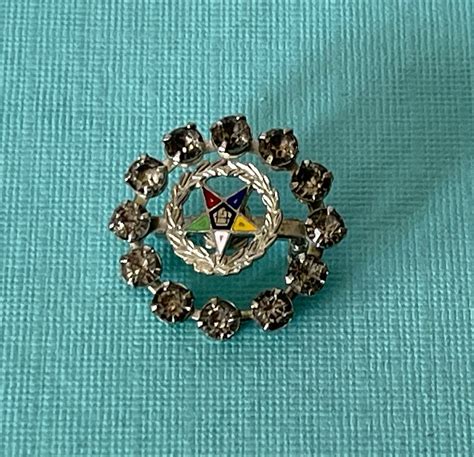 Vintage Rhinestone Order Of The Eastern Star Pin Oes Brooch Etsy