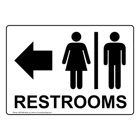 White Restrooms Left Arrow Sign With Symbol Rre 6984 Blackonwhite