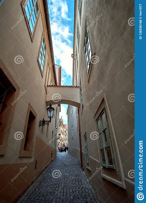 Narrow Cobblestone Street In The Old Center Of Prague The Capital And