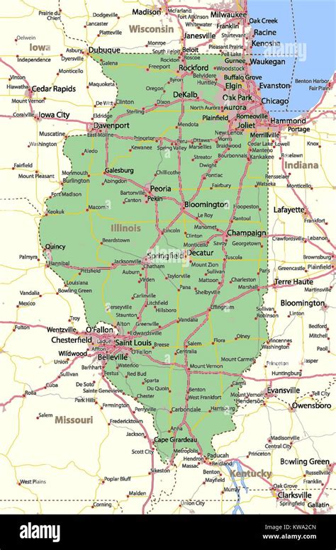 Map Of Illinois Shows Country Borders Urban Areas Place Names Roads