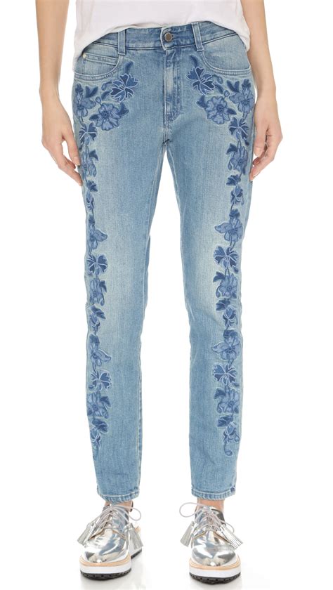 Stella Mccartney Denim Embroidered Floral Jeans In Blue Lyst