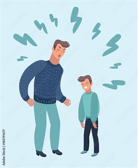 Father Scolding His Son Angry Dad Yells At Little Scared Kid Cartoon