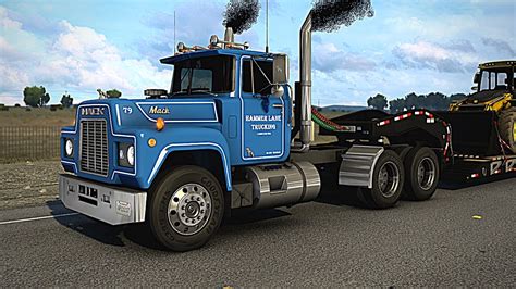 mack r model heavy hauler e6 straight pipes american truck simulator ats 4k