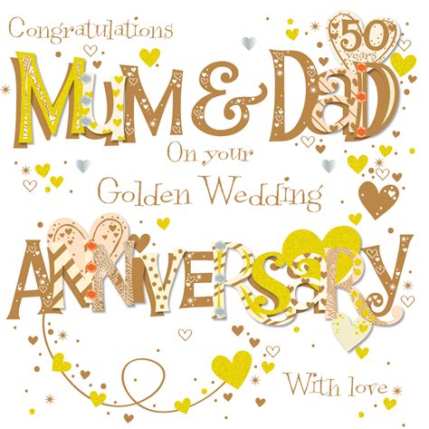 Mum And Dad Golden 50th Wedding Anniversary Greeting Card By Talking