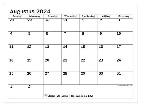 Kalender Augustus 2024 501zz Michel Zbinden Be