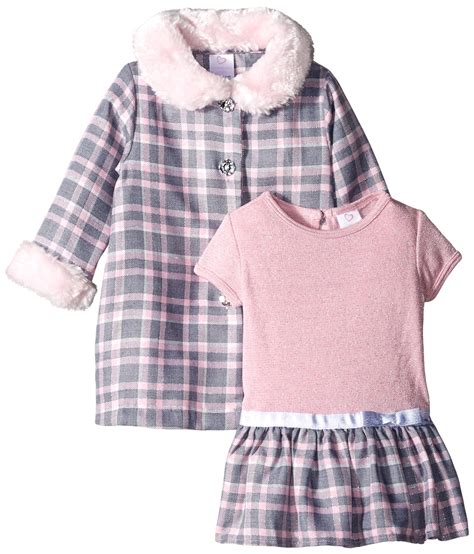 Youngland Baby Girls 2 Piece Coat Set With Knit To Woven Dress Pink
