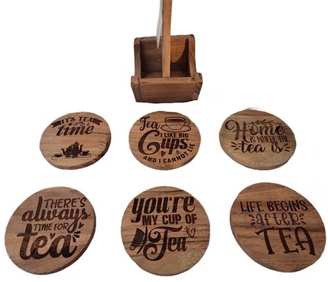 6 Wood Coasters With Handled Holder Michaels Engraving