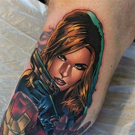 Black Widow Natasha Romanova Tattoo Added To Mikes Marvel Tattoo Leg