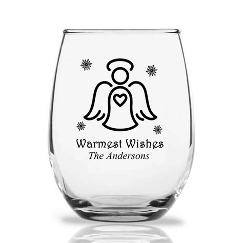 Personalized 9 Oz Stemless Holiday Wine Glass Angel Free Rush