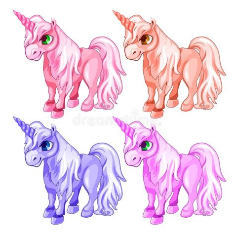 Pink And Blue Unicorns In Cartoon Style Stock Vector Illustration Of