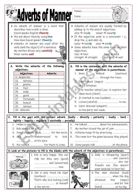 Adverbs Of Manner Worksheet Speak English Fluently English Grammar