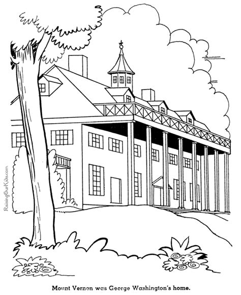 Print and color president's day pdf coloring books from primarygames. George Washington's home, Mount Vernon coloring pages 025