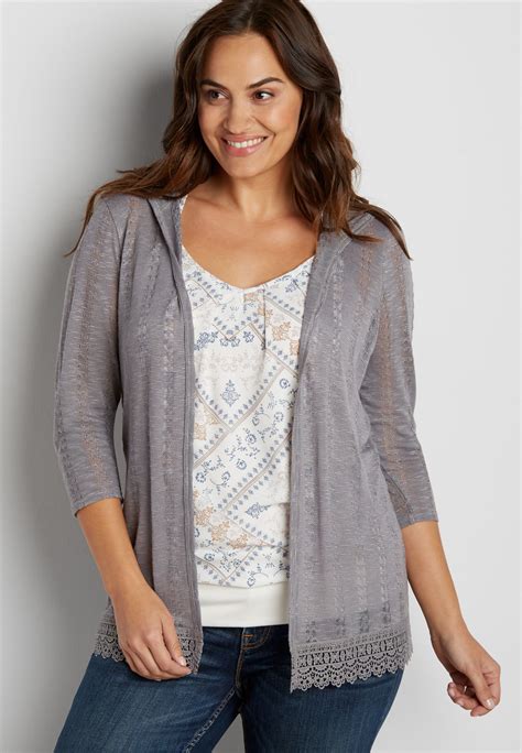 plus size lightweight pointelle stitch cardigan with hood original price… plus size cardigan