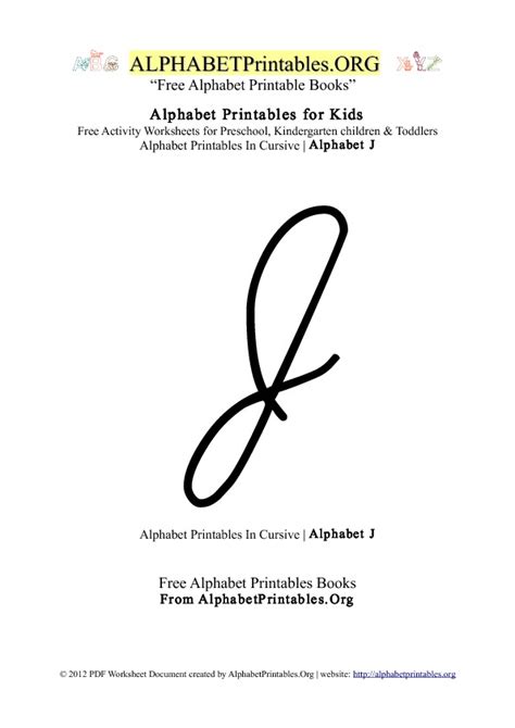 Cursive letter j — free worksheet to practice the letter j in both uppercase and lowercase. Letter J Alphabet Printables for Kids | Alphabet ...
