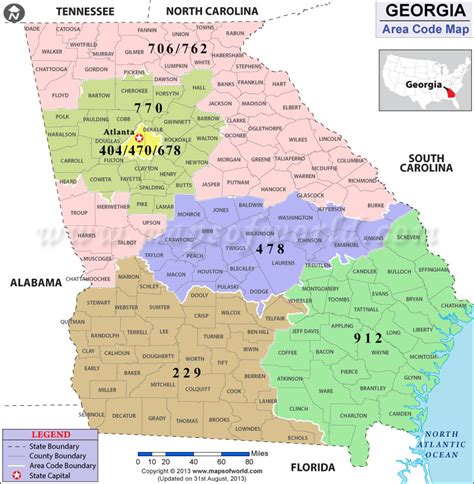 Georgia Area Codes Map Of Georgia Area Codes