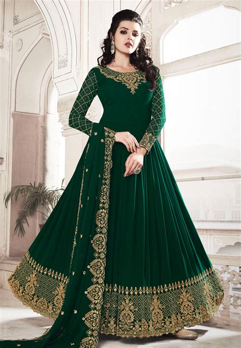 Green Faux Georgette Long Anarkali Suit 200564 In 2020 Indian