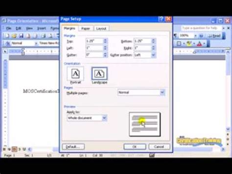 Change part of a document to landscape select the content that you want on a landscape page. Word 2003 Page Orientation - YouTube