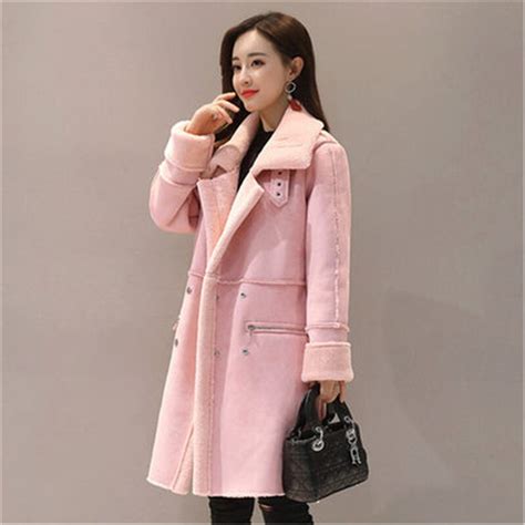 2019 new women suede fur winter jacket fashion zipper pocket thick artificial sheepskin long