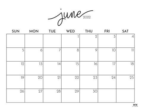 June 2022 Calendars 25 Free Printables Printabulls June 2022
