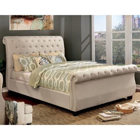 Shop Furniture Of America Kain Contemporary Beige Fabric Tufted Sleigh