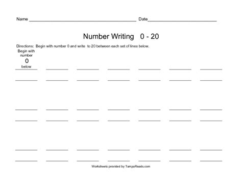 Writing Numbers 0-20 Worksheets Free