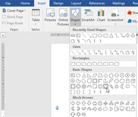 Word 2016 Shapes