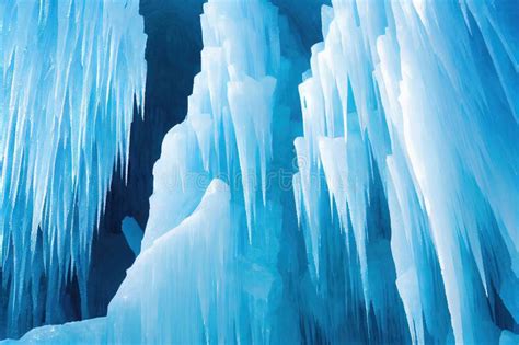 Beautiful Large Frozen Icicles In Ice Cave In North Stock Illustration