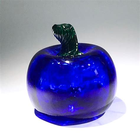 Intense Dark Cobalt Blue Handblown Glass Pumpkin With Green Etsy