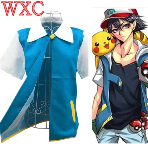 Anime Ash Ketchum Trainer Costume Jacket Adult Short Sleeve Coat