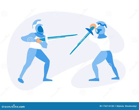 Two Medieval Knights Fight With Swords And Armor Stock Vector