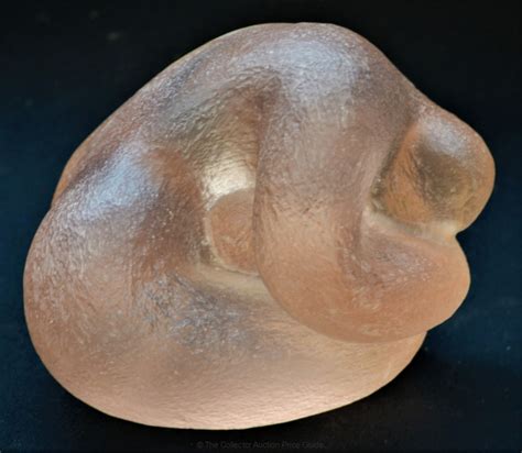 Pale Pink Acid Etched Glass Sculpture Naked Woman Crouched Over Etched