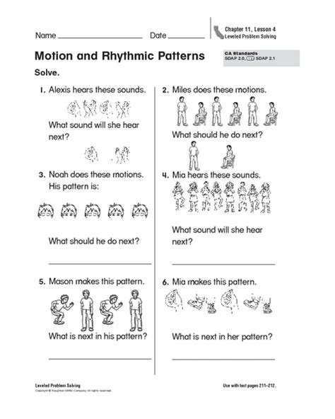 Motion And Rhythmic Patterns Worksheet For 1st 2nd Grade Lesson Planet