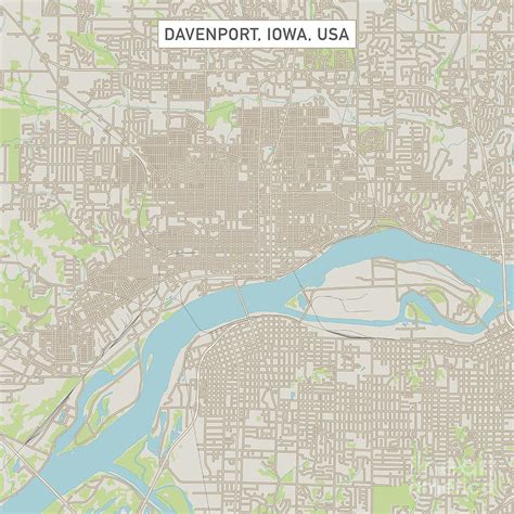 Davenport Iowa Us City Street Map Digital Art By Frank Ramspott Pixels