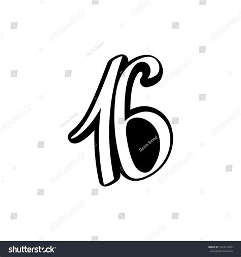 16 Sixteen Isolated Calligraphy Sticker Number Stock Vector Royalty